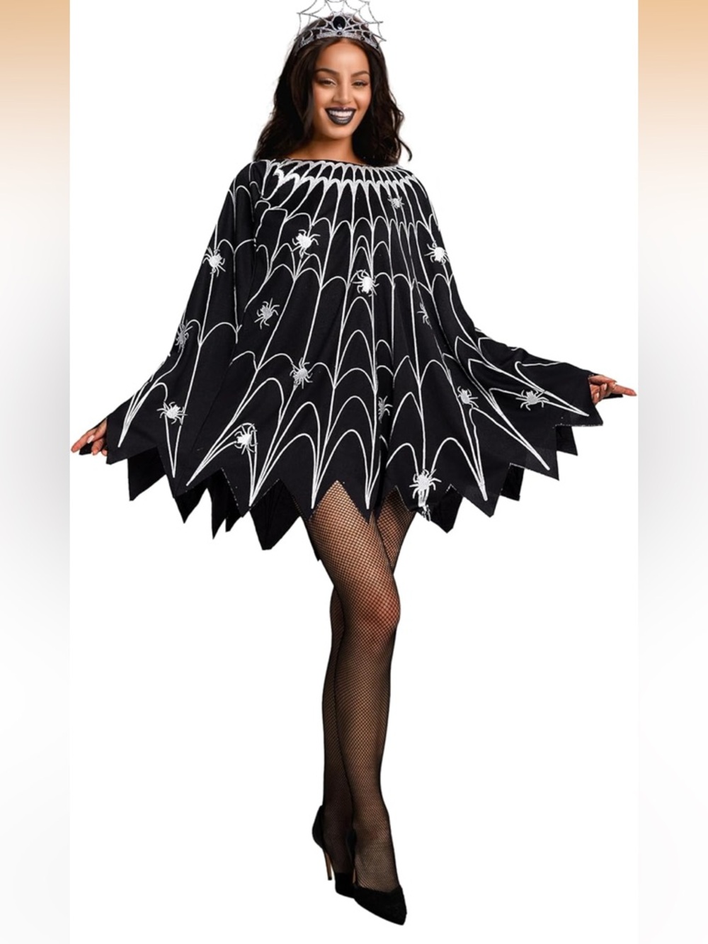 Spider Web Poncho Costume - Black